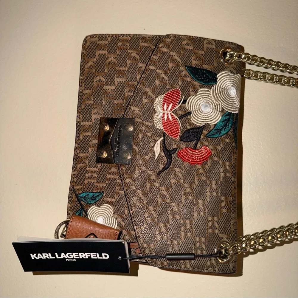 Karl Lagerfeld Brown Floral Chain Shoulder Bag - Picture 3 of 3